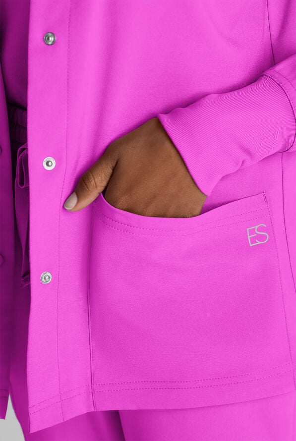 Easy STRETCH Rachel Women's 3-Pocket Snap Front Scrub Jacket - Electric Fuchsia - 4