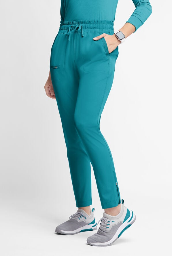WhisperLite ISLA Women's 5-Pocket Tapered Scrub Pants - Teal - 1