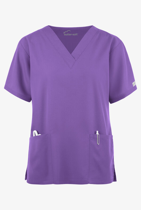 Butter-Soft Core Women's 2-Pocket V-Neck Scrub Top - Purple Glow - 1