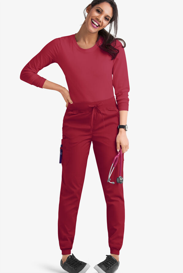 Butter-Soft STRETCH Women's 5-Pocket Cargo Jogger Scrub Pants - Petite - Ruby - 2