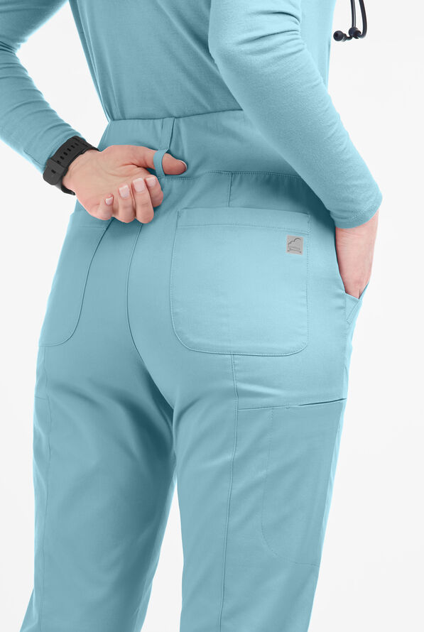 Butter-Soft STRETCH Women's 6-Pocket High Waisted Slim Leg Yoga Scrub Pants - Petite - Dew Drop - 3