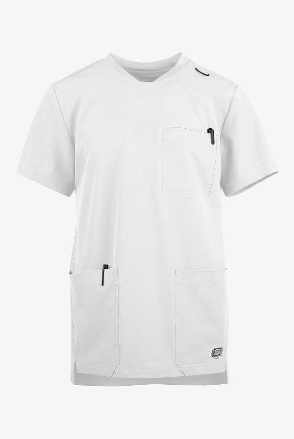Skechers by Barco Thesis Men's 3-Pocket STRETCH Tuck In V-Neck Scrub Top - White - 1