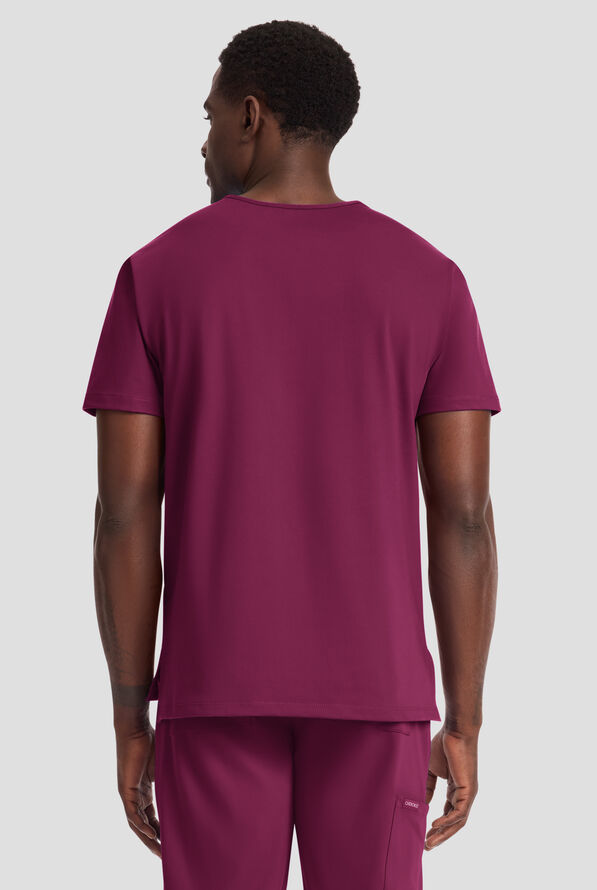 Cherokee Achieve Men's 1-Pocket STRETCH V-Neck Knit Scrub Top - Wine - 3