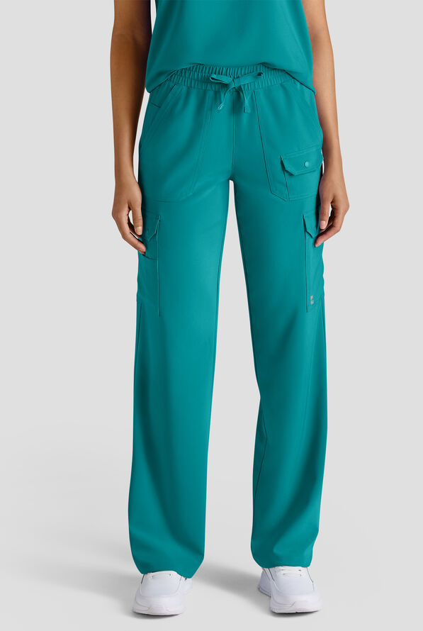 Easy STRETCH Ayo Women's 10-Pocket Cargo Scrub Pants - Petite - Teal - 1