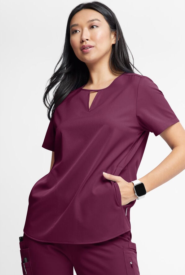 WhisperLite Alba Women's 3-Pocket Notched Neck Scrub Top - Wine - 1