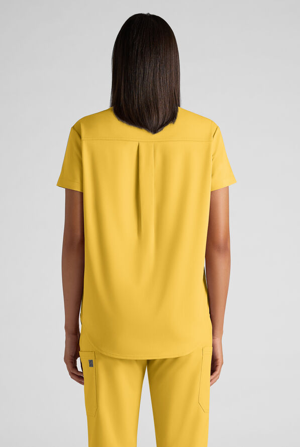 Butter-Soft STRETCH FLXTEK+ Women's 2-Pocket Oversized Henley Scrub Top - Warm Sun - 2