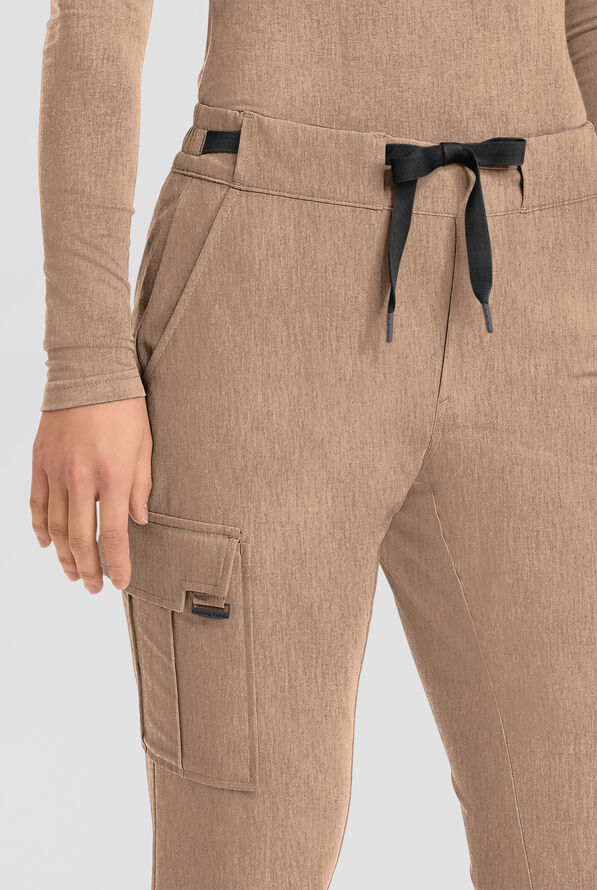 Healing Hands Quest Blair Women's 6-Pocket STRETCH Flare Leg Drawstring Cargo Scrub Pants - Petite - Desert Taupe - 2