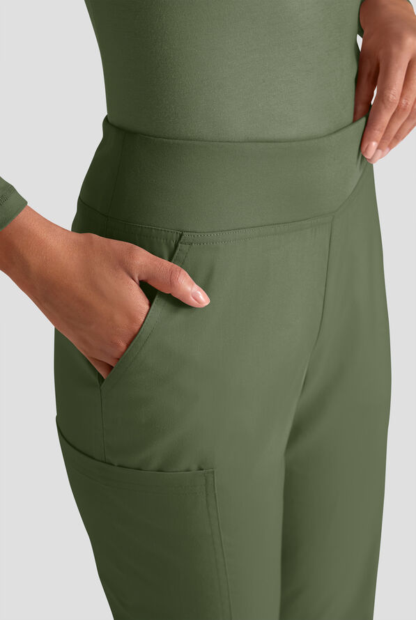 Butter-Soft STRETCH FLXTEK+ Women's 4-Pocket Knit Waistband Yoga Scrub Pants - Light Olive - 5
