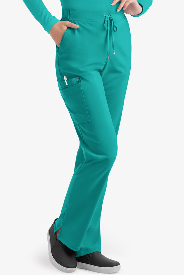 Easy STRETCH Elle Women's 3-Pocket Flat Front Scrub Pants - Petite - Spring Emerald - 1