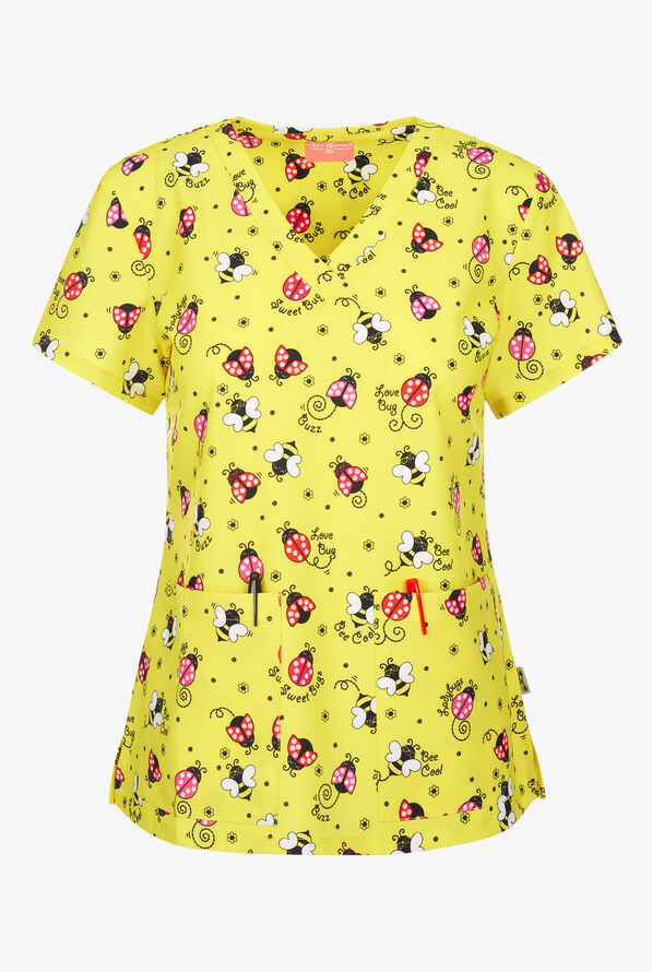 Blusa médica estampada Zavate Ava Therese Buzzln' Around STRETCH con cuello en V y 2 bolsillos para mujer - null - 1