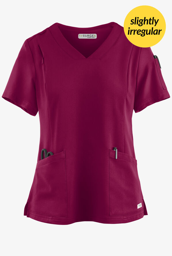 Butter-Soft Women's 6-Pocket V-Neck Scrub Top **Slightly IRREGULAR** - Wine - 1