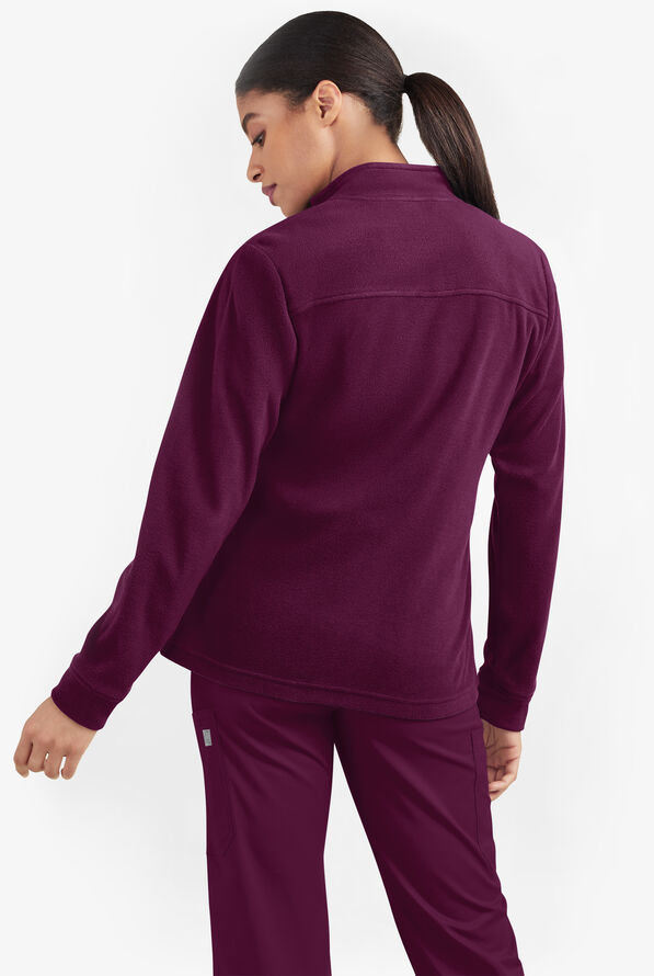 Butter-Soft STRETCH Women's 2-Pocket Zip Front Fleece Scrub Jacket - Wine - 4