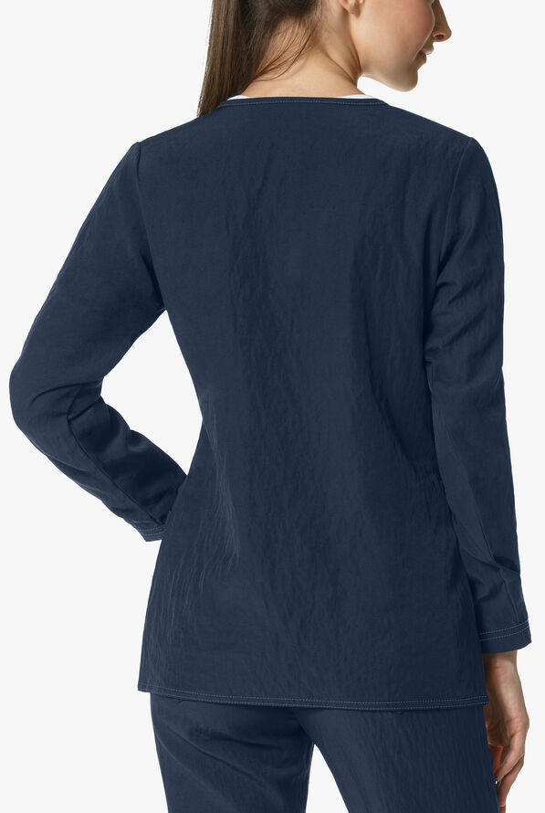 WonderWink Four-STRETCH Women's 3-Pocket Button Front Scrub Jacket - Navy - 2