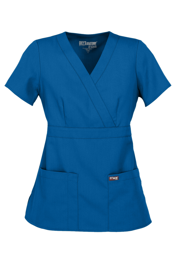 Blusa médica Grey's Anatomy estilo cruzado de corte moderno y 3 bolsillos para mujer - Royal - 1