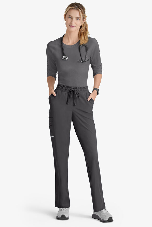 Skechers by Barco Gamma Women's 6-Pocket STRETCH Tapered Leg Cargo Scrub Pants - Pewter - 4