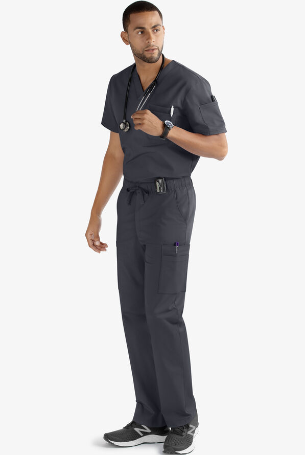 Butter-Soft STRETCH Men's 9-Pocket Zip Front Cargo Straight Leg Scrub Pants - Pewter - 2