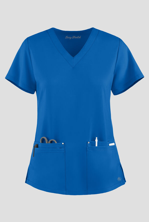 Easy STRETCH Lina Mitered Women's 4-Pocket V-Neck Scrub Top - Royal - 1