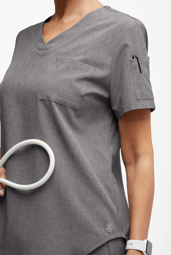 Easy STRETCH Chloe Women's 3-Pocket V-Neck Tuck-In Scrub Top - Graphite Heather - 3