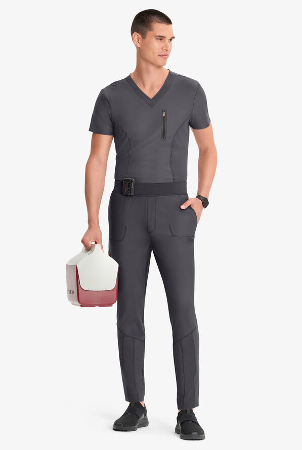 Infinity GNR8 Kinetic Knit Men's 4-Pocket STRETCH Zipper Cargo Hybrid Jogger Scrub Pants - Pewter - 4