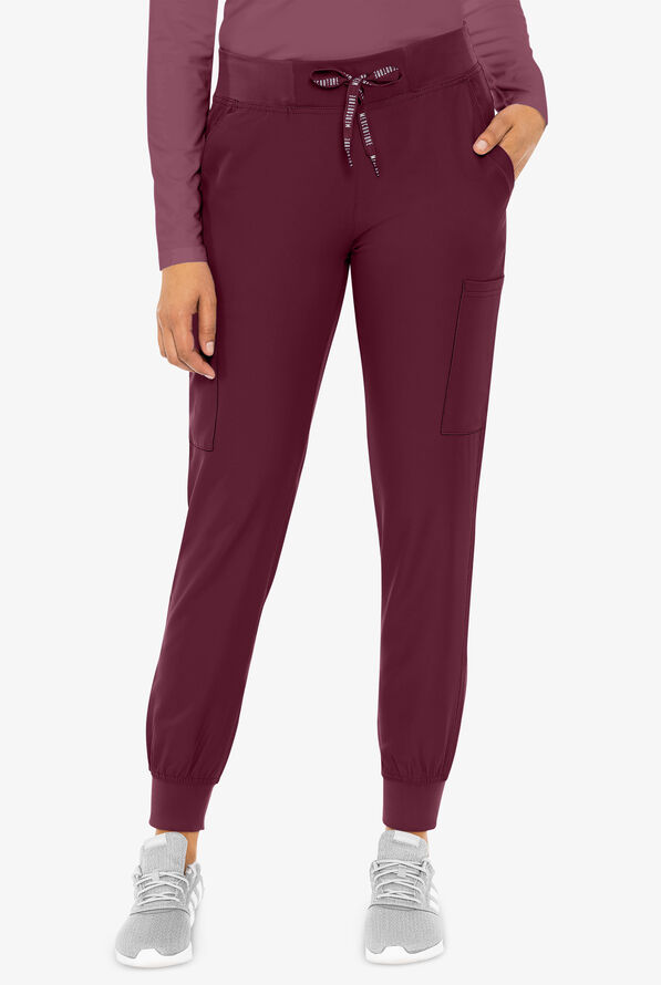 Med Couture Insight Women's 6-Pocket Cargo Jogger Scrub Pants - Wine - 1