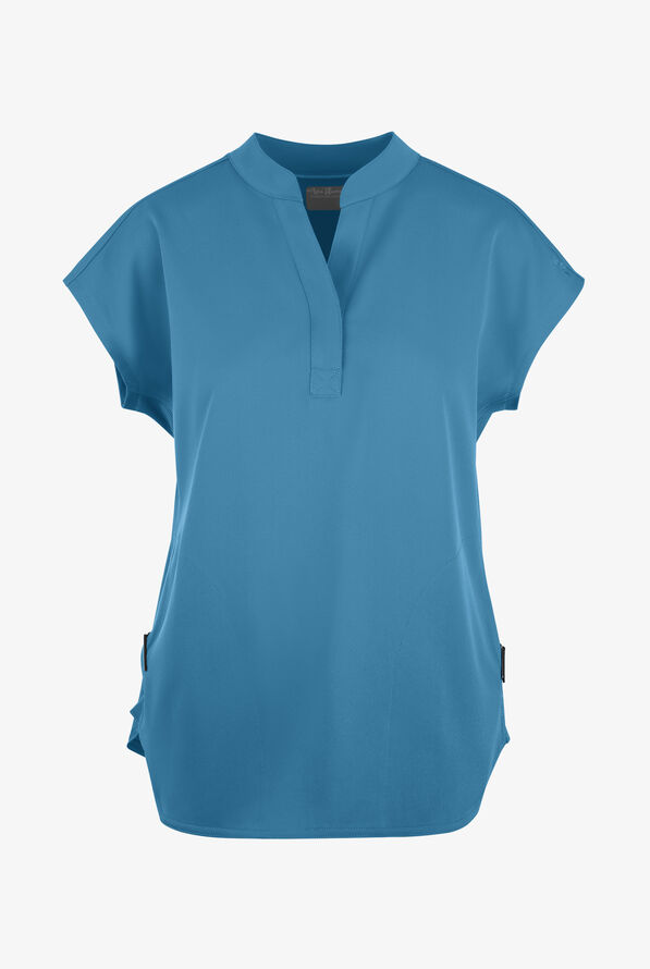 Blusa m&eacute;dica Zavate Ava Therese Piper STRETCH con cuello mao y 2 bolsillos para mujer - Blue Shadow - 1