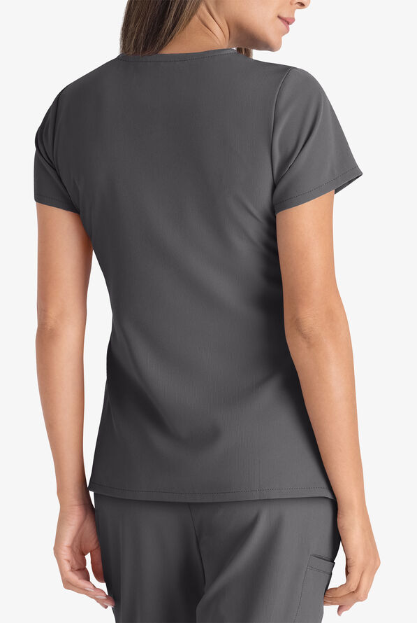Skechers by Barco Focus Women's 6-Pocket STRETCH Crossover V-Neck Scrub Top - Pewter - 4