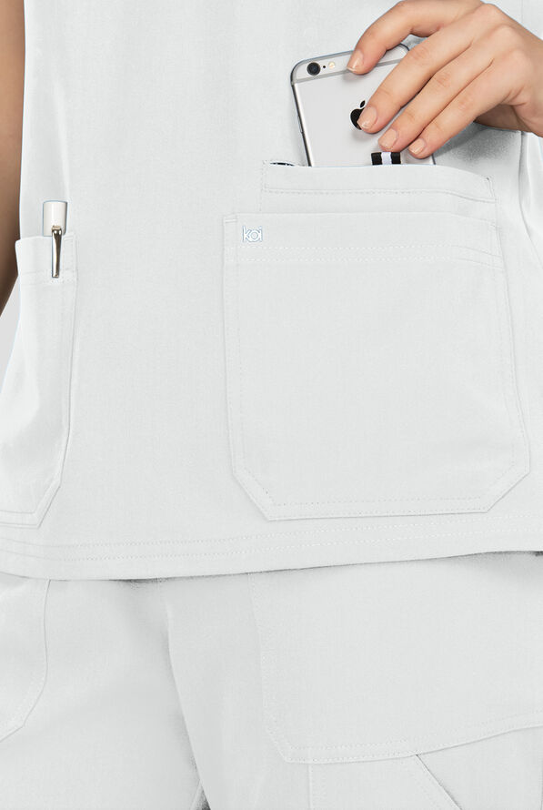 Blusa m&eacute;dica Koi Next Gen Hustle and Hear con cuello en V y 3 bolsillos para mujer - White - 3