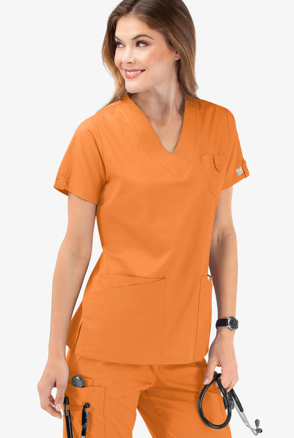 Butter-Soft STRETCH Women's 6-Pocket V-Neck Scrub Top - Apricot Crush - 6