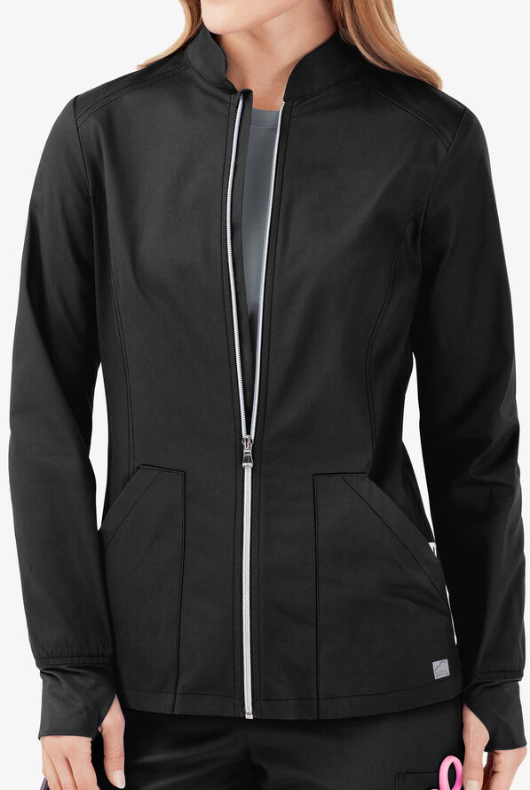 Butter-Soft STRETCH Women's 3-Pocket Zip Front Scrub Jacket - Black - 2