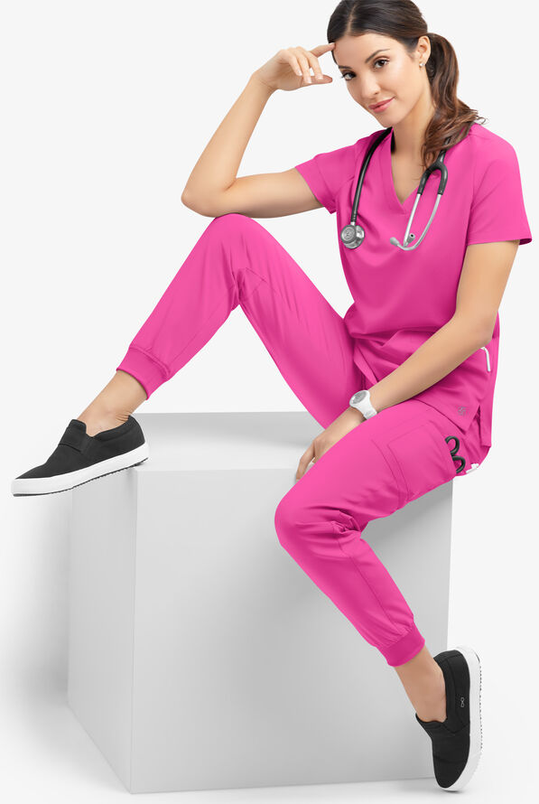 Easy STRETCH Mila Women's 7-Pocket Jogger Scrub Pants - Petite - Glam Pink - 2
