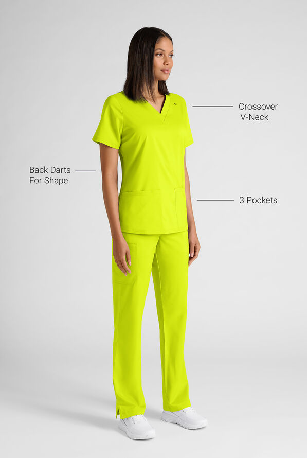Butter-Soft STRETCH FLXTEK+ Women's 4-Pocket V-Neck Scrub Top - Lime Crush - 3