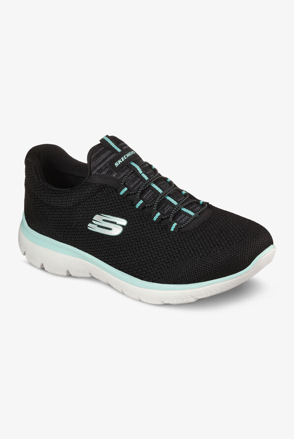 Skechers Sport Women's Summits Cool Classic Black/Turquoise Athletic Slip On Nursing Shoes - null - 5