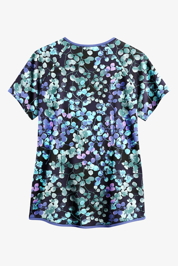 Blusa médica estampada Easy STRETCH Floral Blossoms con mangas raglán y 4 bolsillos para mujer - null - 2