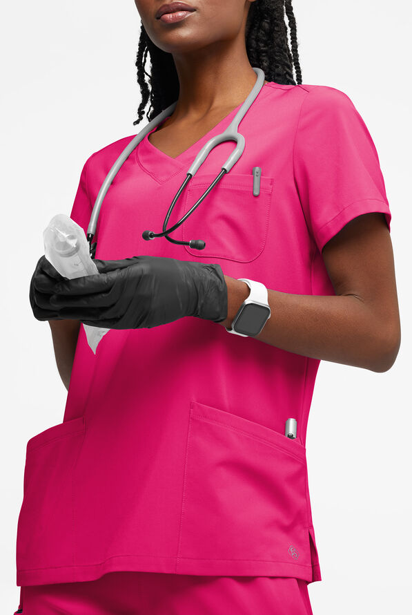 Easy STRETCH Tessa Women's 5-Pocket V-Neck Scrub Top - Flirt - 2