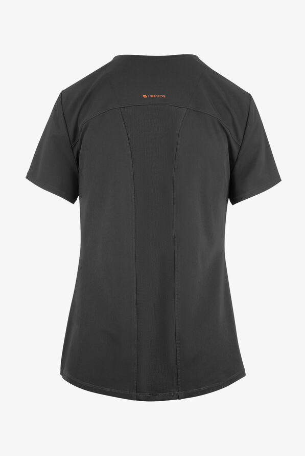 Infinity GNR8 Women's 1-Pocket STRETCH Rib-Knit Rounded V-Neck Scrub Top - Black - 2