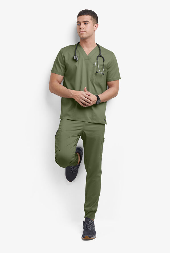 UA Advantage STRETCH Men's 6-Pocket V-Neck Scrub Top - Light Olive - 2