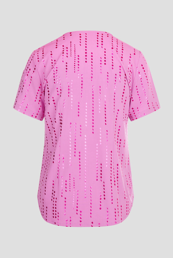 Easy STRETCH Matrix Pixels Magnesium Pink Chloe Women's 2-Pocket Tuck In  V-Neck Print Scrub Top - null - 3