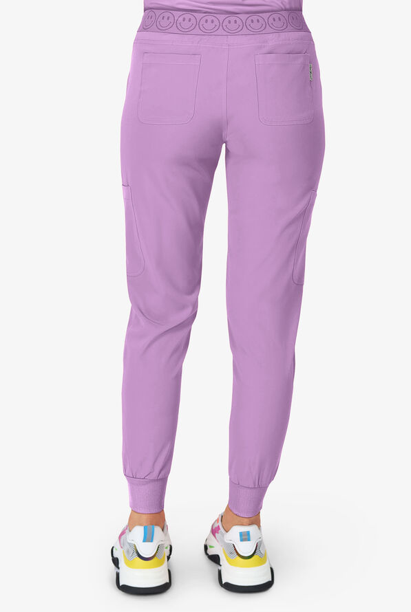 Zavate Ava Therese Sorbet Delights Women's 6-Pocket STRETCH Smile Elastic Waist Jogger Scrub Pants - Petite - Sugar Plum - 3