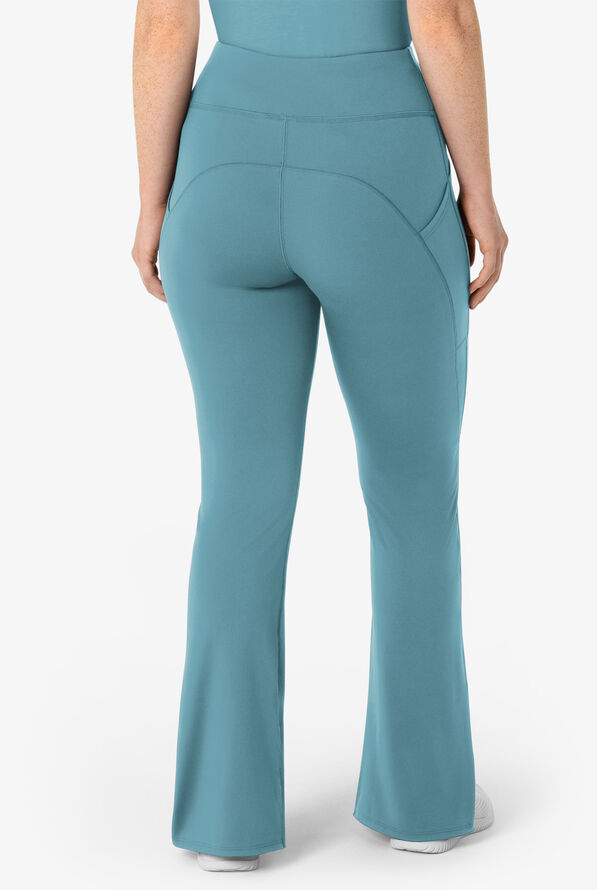 Wink Renew Knit Women's 5-Pocket STRETCH Yoga Waist Flare Leg Scrub Pants - Vintage Teal - 2