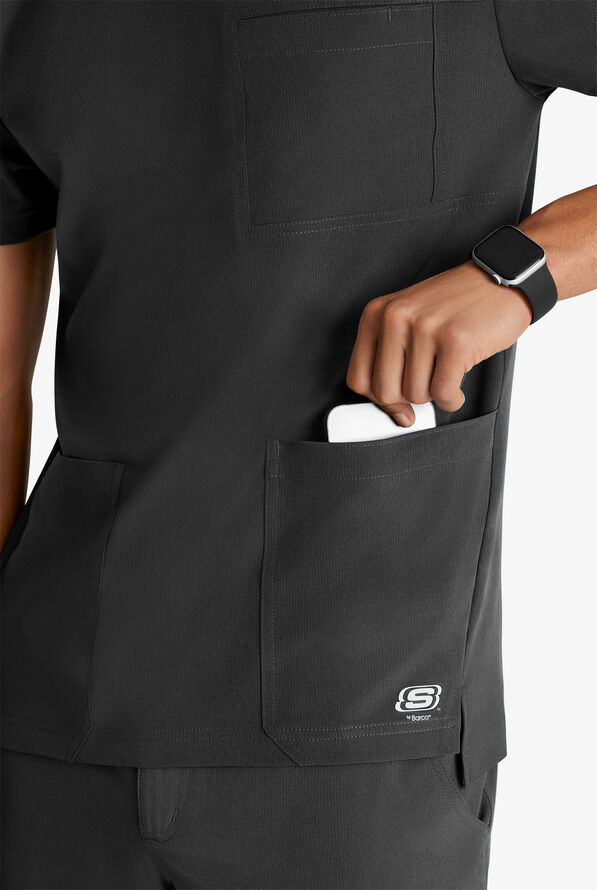 Skechers by Barco Thesis Men's 3-Pocket STRETCH Tuck In V-Neck Scrub Top - Black - 3