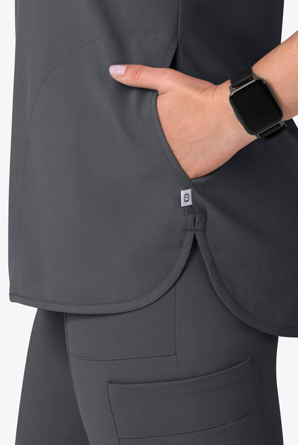 Wink Renew Women's 3-Pocket STRETCH Dolman Notch Sleeve Y-Neck Scrub Top - Pewter - 3