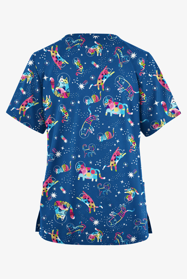 Butter-Soft Originals Galactic Cats Royal Women's 2-Pocket Classic Fit V-Neck Print Scrub Top - null - 2