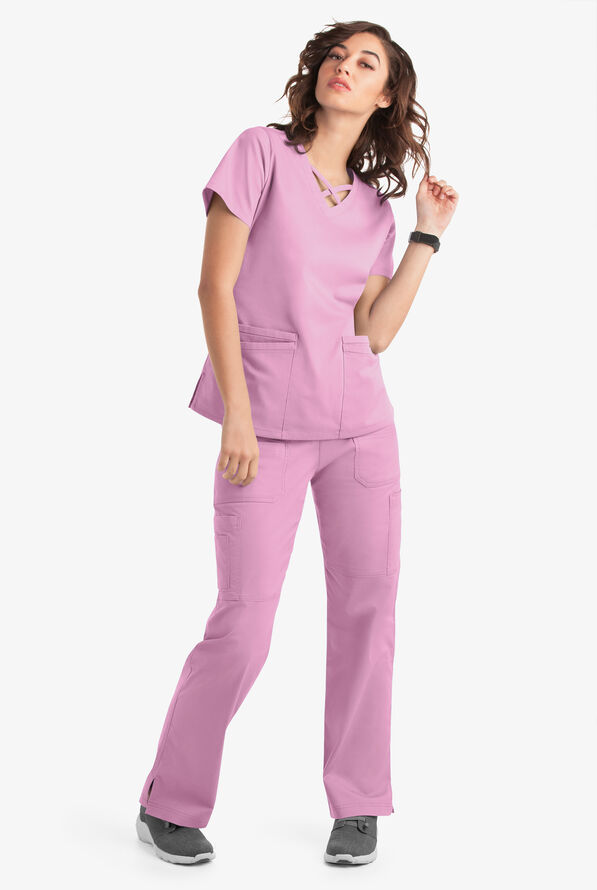 Blusa m&eacute;dica UA Butter-Soft STRETCH con lazos entrecruzados y 4 bolsillos para mujer - Sweet Rose - 6