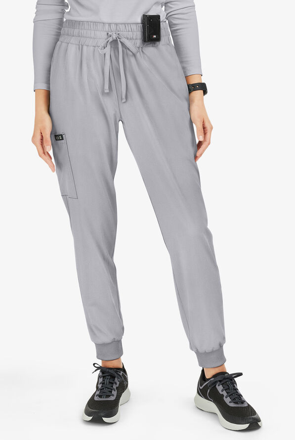 koi Basics Gemma Women's 5-Pocket STRETCH Cargo Jogger Scrub Pants - Platinum Grey - 1