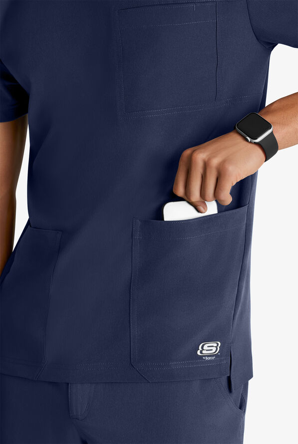 Skechers by Barco Thesis Men's 3-Pocket STRETCH Tuck In V-Neck Scrub Top - Navy - 3