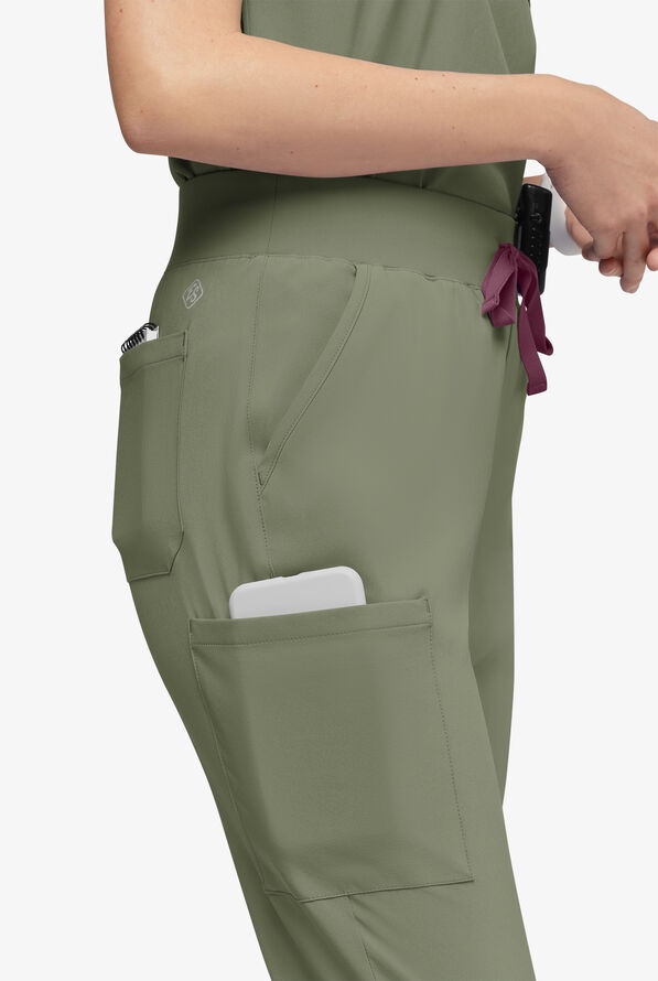 Easy STRETCH Olivia Women's 7-Pocket Slim Leg Jogger Scrub Pants - Petite - Olive Leaf - 2