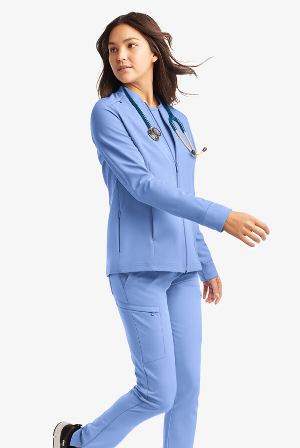 ReSurge Quartz Women&rsquo;s 6-Pocket Long Sleeve Zip Front Scrub Jacket - Ceil Blue - 2