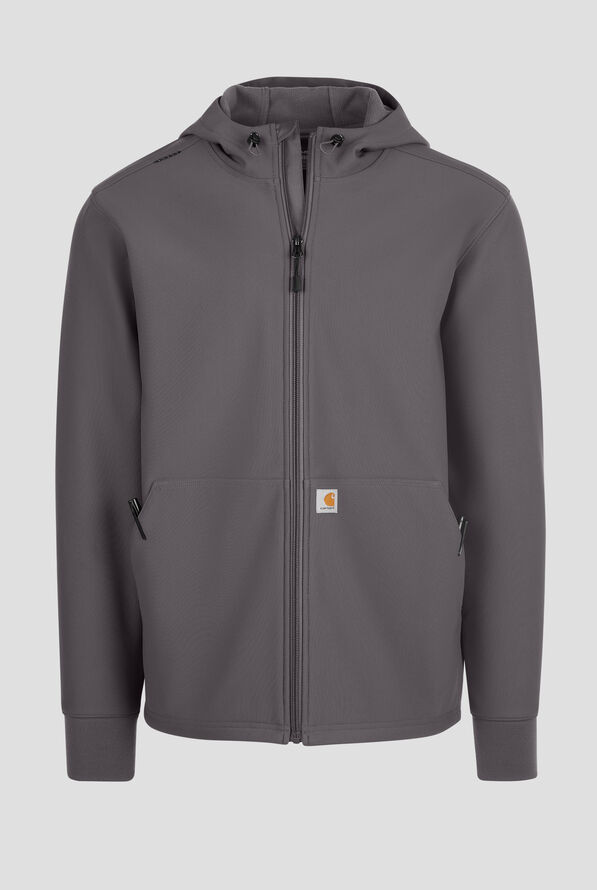 Carhartt Force Rugged Men's 3-Pocket Bonded Fleece Utility Zip Front Hoodie Scrub Jacket - Pewter - 1