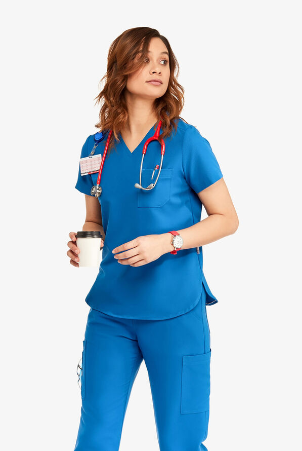 Keswi Women's 1-Pocket V-Neck Tuck-In Scrub Top - Royal - 2