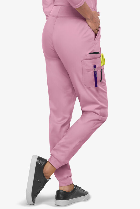 Butter-Soft STRETCH Women's 5-Pocket Cargo Jogger Scrub Pants - Cherry Blossom - 4